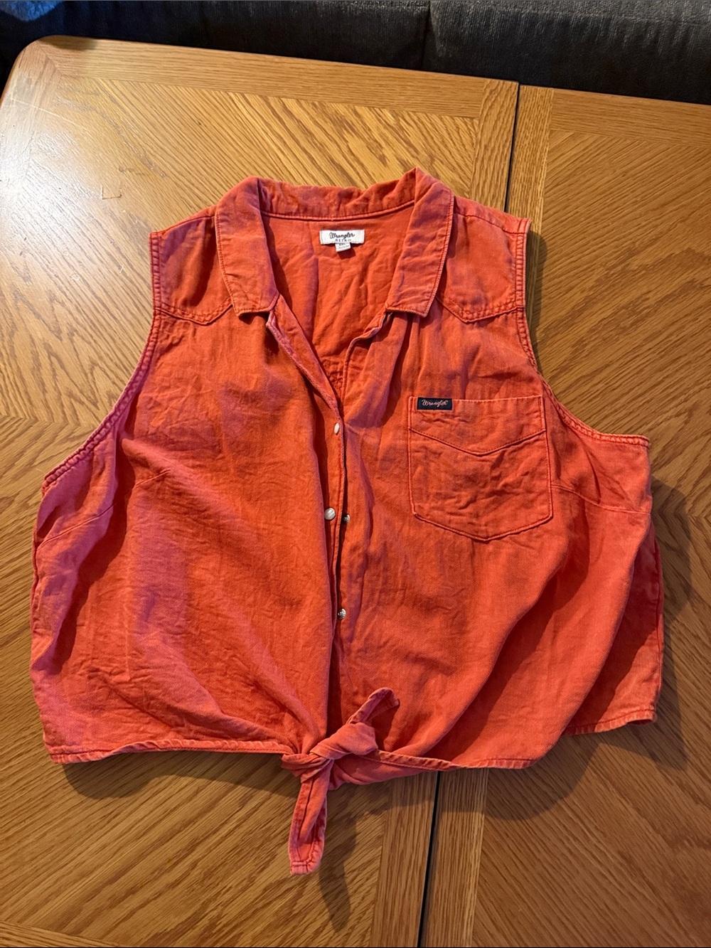 Wrangler Burnt Orange Tie-Front Sleeveless Crop Top